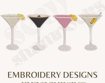 MARTINI SERIES EMBROIDERY File- Espresso Martini, Lemondrop Martini, Cosmo Martini, Dirty Martini - Pes File - Instant Download