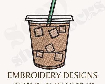 Takeout Coffee Embroidery File - Iced Coffee - 4x4 Embroidery Machine - PES, DST, etc. iced latte, cold brew embroidery