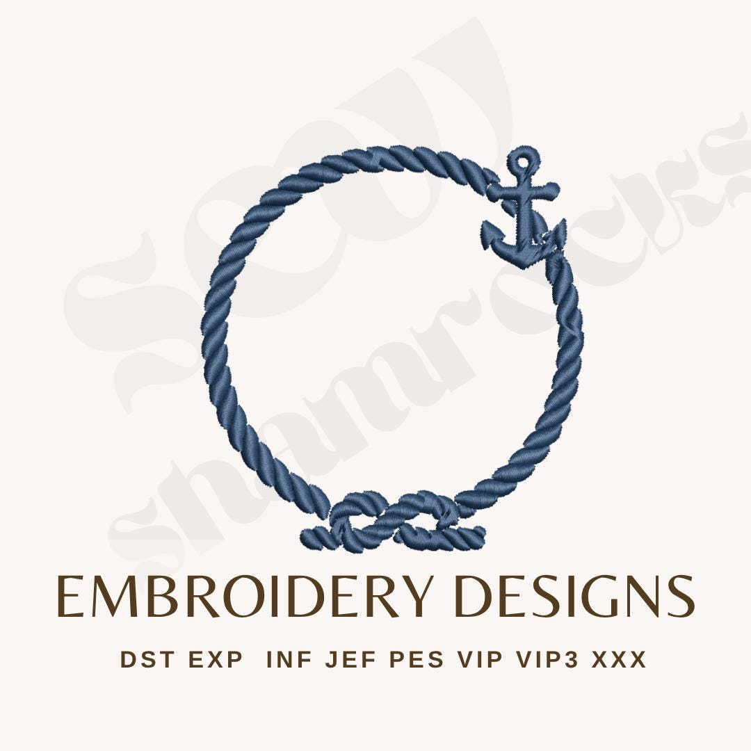 Circular Nautical Anchor Wreath Embroidery File - Rope Wreath, Navy ...