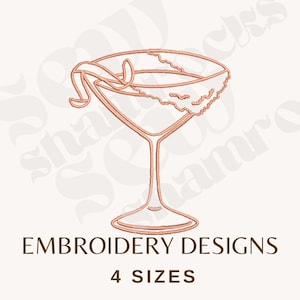 Sugar Rim Martini Cocktail Embroidery File - Mini Lemondrop Martini Embroidery - Martini Cocktail Outline - 4 Sizes -  PES, DST, EXP etc.