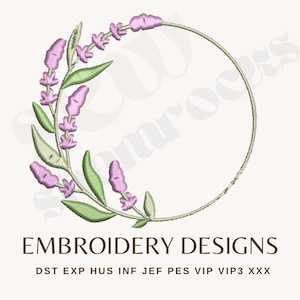 Lilac Flowers Wreath Embroidery File, 3 Sizes, Spring Machine Embroidery - Instant Download PES File