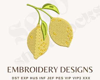 Lemons on Leaf - Italian Summer - 5 Sizes Embroidery Design File, PES, DST, EXP File - Fresh Lemon Food Embroidery