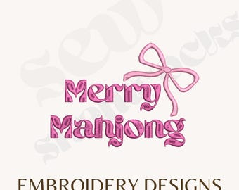 Merry Mahjong Embroidery File - Mahjong Gift Machine Embroidery - Christmas Embroidery File, 4 sizes