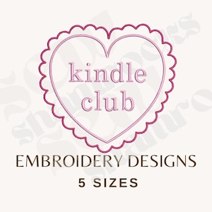 Kindle Club Embroidery File - Reader Machine Embroidery -5 Sizes Machine Embroidery- Book Club - Instant Download