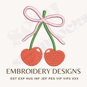Coquette Bow with Cherries, Cherry Bow Machine Embroidery File, Trendy Girly Embroidery Design File - Instant Download PES DST EXP Files
