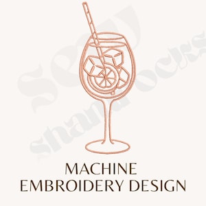 Spritz Cocktail Embroidery File - Aperol Spritz Cocktail - Hugo Spritz Outline -Limoncello Spritz- 3 Sizes - 4x4 Embroidery Machine Design