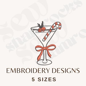 Candy Cane Martini Embroidery Design – Christmas Cocktail, Pes File (Instant Download)