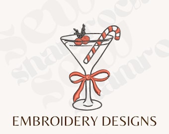 Candy Cane Martini Embroidery Design – Christmas Cocktail, Pes File (Instant Download)