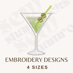 Dirty Martini Cocktail Embroidery File - Olive Martini Cocktail - Dirty Olive Martini - 4x4 Embroidery Machine - PES, DST, EXP etc.