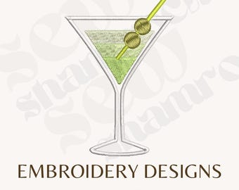 Dirty Martini Cocktail Embroidery File - Olive Martini Cocktail - Dirty Olive Martini - 4x4 Embroidery Machine - PES, DST, EXP etc.