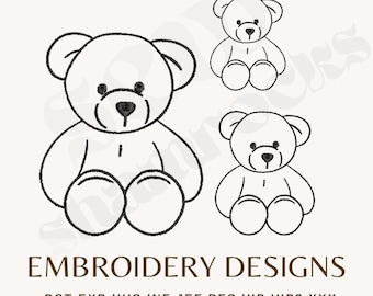 Teddy Bear Outline Embroidery File - Simple Bear Outline - Baby Bear Machine Embroidery - Instant Download File