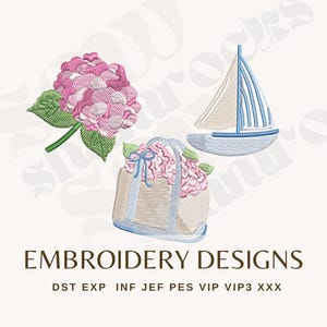 MINI Hydrangea East Coast Summer Series Embroidery File, Coastal Summer, Boat Bag, Hydrangea, Sailboat, Cape Cod Inspo