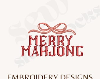 Frohe Mahjong Schleife Stickdatei - Mahjong Geschenk Maschinenstickerei Weihnachten Stickdatei, 4 Größen