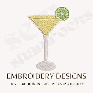 Lime Martini Cocktail Embroidery File - Lemondrop Cocktail - 4x4 Embroidery Machine - PES, DST, etc. bar embroidery,  martini cocktail