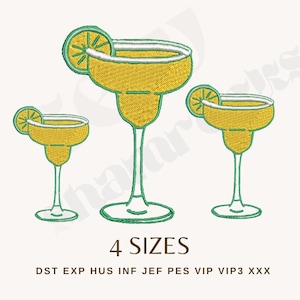 Margarita Cocktail Embroidery File - Margarita with Lime Cocktail - Salted Rim Margarita - 4x4 Embroidery Machine - PES, DST, etc.