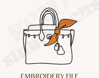 Women Designer Handbag Embroidery File - Hermes Bag Embroidery Design - Instant Download, PES, DST, and more, 3 Sizes