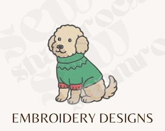 Christmas Sweater Doodle Embroidery File - Doodle Dog Machine Embroidery - Doodle Dog Outline - Preppy Embroidery File, 5 sizes