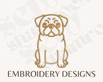 Pug Embroidery File - Mini Pug Dog Machine Embroidery - Pug Dog Outline - 6 sizes