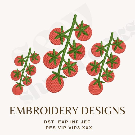 Tomato on Vine - Italian Summer - 3 Sizes Embroidery Design File, PES, DST, EXP File - Fresh Tomato Embroidery