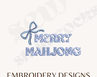 Capital Letter Merry Mahjong Embroidery File - Mahjong Gift Machine Embroidery - Christmas Embroidery File, 4 sizes