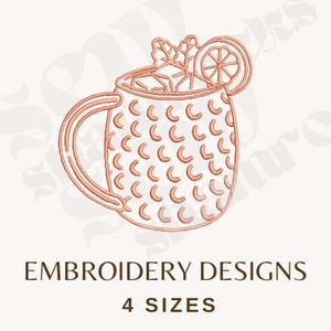 Moscow Mule Cocktail Embroidery File - Mini Vodka Cocktail Embroidery - Ginger Beer Cocktail Outline - 4 Sizes -  PES, DST, EXP etc.