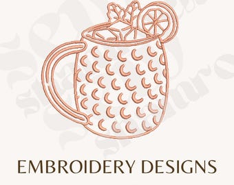 Moscow Mule Cocktail Embroidery File - Mini Vodka Cocktail Embroidery - Ginger Beer Cocktail Outline - 4 Sizes -  PES, DST, EXP etc.