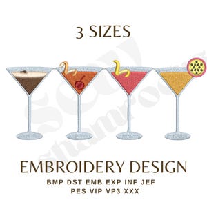 MARTINI SERIES EMBROIDERY File - Espresso Martini, Cosmo Martini, Passionfruit Martini, Manhattan Martini Alcohol Embroidery Emb Pes Dst