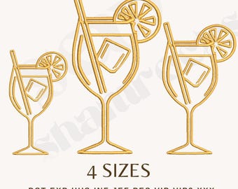 Aperol Spritz Cocktail Embroidery File - Aperol Spritz Cocktail - Aperol Spritz Outline - 4x4 Embroidery Machine - 5x7 - PES, DST, EXP etc.