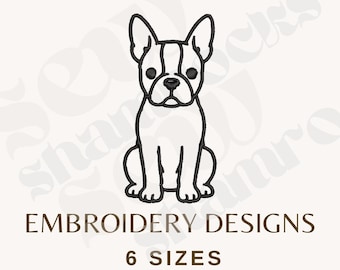 Boston Terrier Embroidery File - Mini Terrier Dog Machine Embroidery - Tuxedo Dog Outline - 6 sizes