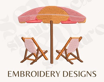 Beach Chair and Umbrella - Italian Summer - 4 Sizes Embroidery Design File, PES, DST, EXP File - Colorful Beach Scene Embroidery