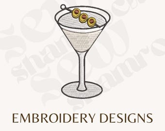 Dirty Olive Martini Cocktail Embroidery File - Mini Dirty Martini Embroidery - 5 Sizes -  Machine Embroidery