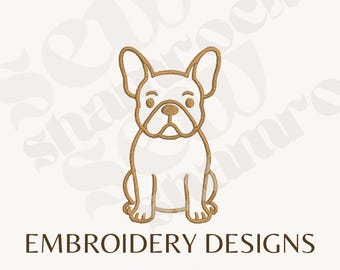 File da ricamo Bulldog francese - Mini ricamo a macchina per cane Bulldog francese - Profilo di cane Bulldog francese - 6 misure