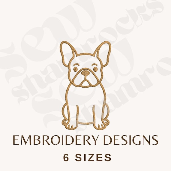 French Bulldog Embroidery File - Mini Frenchie Dog Machine Embroidery - French Bulldog Dog Outline - 6 sizes
