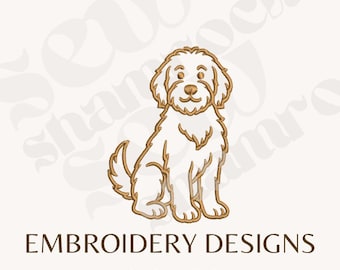 Golden Doodle Embroidery File - Doodle Dog Machine Embroidery - Doodle Dog Outline - Preppy Embroidery File, 6 sizes