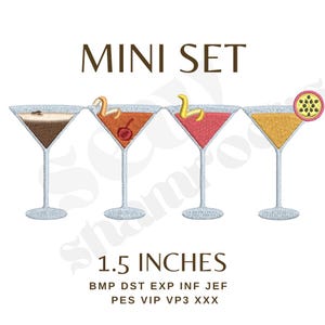MINI MARTINI SERIES Embroidery File 1.5 inches Espresso Martini, Cosmo Martini, Passionfruit Martini, Manhattan Martini alcohol embroidery
