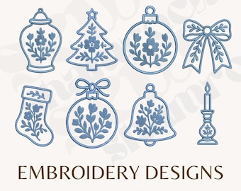 Chinoiserie Christmas Series Embroidery File - Girly Holidays - Instant Download, Southern Living Christmas