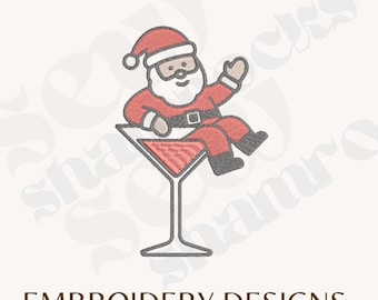 Santa in a Martini Glass Embroidery Design – Santa Martini Embroidery File Multiple Sizes