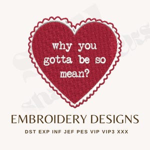 Mean Embroidery File - Swifty - Why Ya Gotta Be So Mean - TS Inspired Embroidery Design, Embroidered SpeakNow T   Swift - INSTANT DOWNLOAD