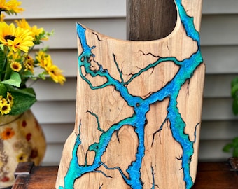 Green Glow Fractal Burned Maple/Epoxy Charcuterie Board