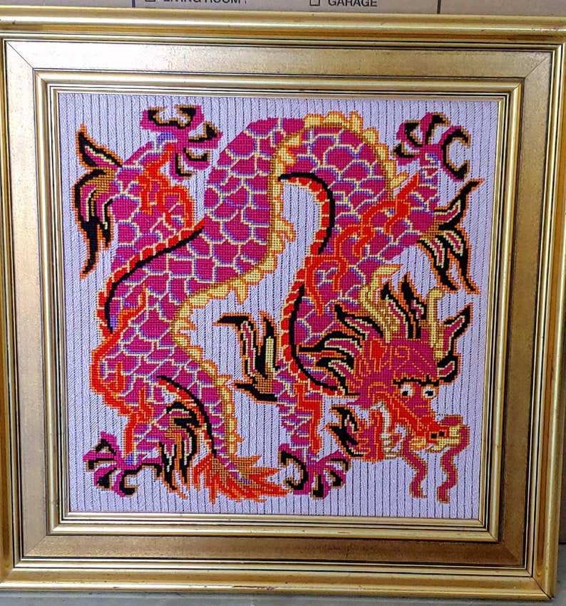 Original Vintage Chinese Dragon Needlepoint 14 by 14 Etsy
