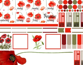 November monthly stickers, monthly stickers, remembrance day stickers,