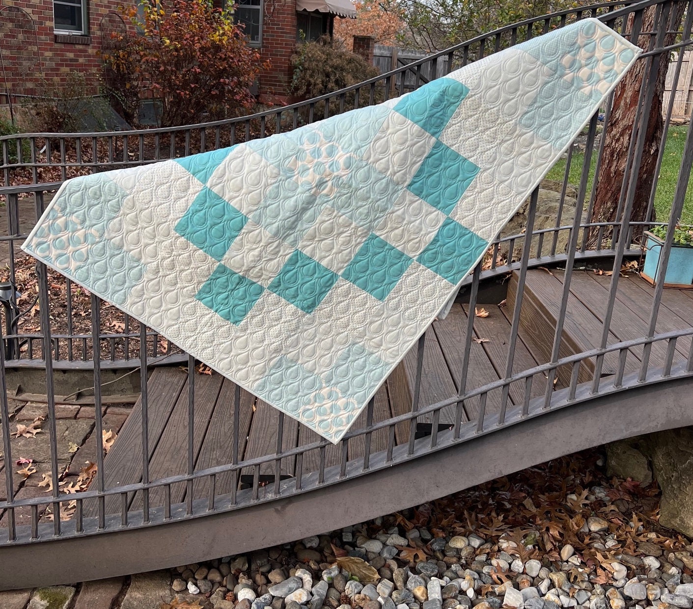 Fleur De Bleu Organic Muslin Baby Quilt with Blue Trim