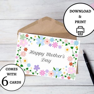 Mothers Day Card Printable, Happy Mother&#39;s day card, Printable Mother&#39;s day card, Greeting Card, Digital Download, Flower Card, PDF