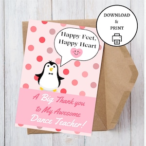 Printable card for dance teacher, digital thank you card for dance teacher, Printable thank you card for dance teacher, dance teacher card