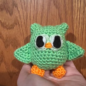 Duo the Duolingo Owl Amigurumi -  Green and Orange - Handmade Crocheted