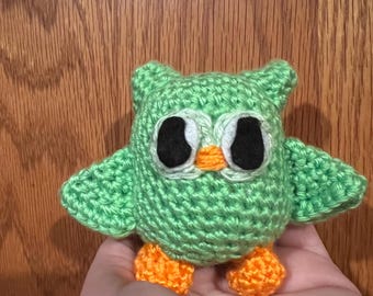 Duo the Duolingo Owl Amigurumi -  Green and Orange - Handmade Crocheted