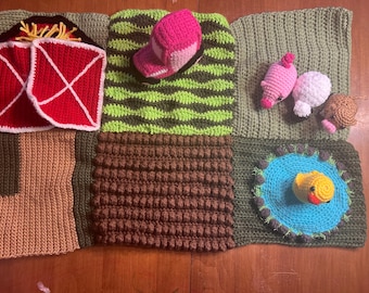 Farm Mat - w/Animals and Tractor Handmade Crocheted