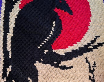 Raven on a Branch with a Moon Tapestry/Blanket Handmade Crocheted