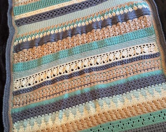 Striped Afghan -  Handmade Crocheted