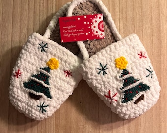 Christmas Slippers - Fluffy - Handmade Crocheted